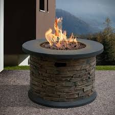 Summit Stone Round Column Gas Polyresin Propane Fire Pit Table In 2020 Propane Fire Pit Table Propane Fire Pit Round Fire Pit Table