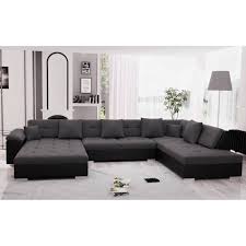Grand choix, promos permanentes et livraison rapide partout en france. Belmont Canape D Angle Droit Panoramique En U Simili Et Tissu Noir Et Gris Boutikis