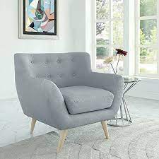 Warmiehomy Linen Fabric Tub Chair Armchair Button Accent Chair Living Room Bedroom Lounge Occasional Chair Grey Furniture Living Room Chairs Armchair