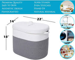 The lid conceals what's inside and allows for easy stacking with other baskets next to a media console. Buy 22 X14 X18 Rectangular Extra Large Storage Basket With Lid Cotton Rope Storage Baskets Laundry Hamper Toy Bin For Toys Blankets Storage In Living Room Baby Nursery Grey Basket With Lid Online In