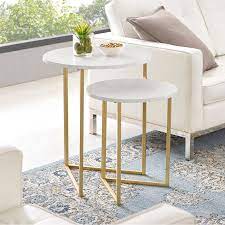 White And Gold 2 Piece V Leg Nesting Side Tables Modern Glam Rc Willey Furniture Store Modern Side Table Table Decor Living Room Furniture