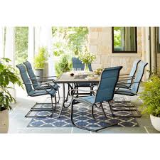 Hampton Bay Crestridge 7 Piece Steel Padded Sling Outdoor Patio Dining Set In Conley Denim Fcs60610r St B T In 2020 Patio Dining Set Patio Dining Chairs Patio Dining