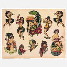 Hawaii aloha monkey vintage sailor jerry traditional style tattoo poster print. Sailor Jerry Style Tattoo Hula Girl Tattoos Sailor Jerry Tattoos Hawaiian Tattoo Traditional