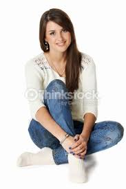 Smiling Yong Woman Sitting On Floor Studio Isolated On White Women Stock Images Free Photo