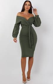 Khaki Belted Bodycon Midi Dress Angelica Midi Dress Bodycon Dinner Dress Classy Fashion
