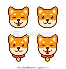 For the head draw a cross guideline to help get an step 3. Cute Cartoon Shiba Inu Puppy Face Set For Icon Or Logo Happy Dog With Tongue Sticking Out Simple Vector Illustration Canstock