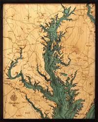 Chesapeake Bay Wood Carved Topographic Depth Chart Map