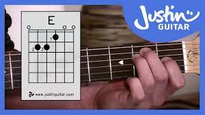 Step by step how to play a e major chord on the guitar put your first finger on the first fret of the third string. E Chord Easy Third Guitar Chord Beginner Guitar Lessons Stage 1 Justinguitar Bc 113 Youtube