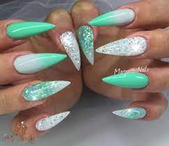 Nails Mint Green Acrylic Nails Glitter Nails Stiletto Nails Summer Stiletto Nails Teal Nails Stiletto Nail Art