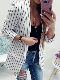 Black And White Striped Blazer Womens Berrylook Womens Berrylook Notch Lapel Striped Three Quarter Sleeve Blazers Ropa De Moda Moda De Ropa Ropa