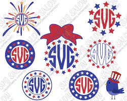 Download American Flag Fourth Of July Circle Monogram Stars Pattern Bow Custom Diy Vinyl Shirt Decal Cutting File Set In Svg Eps Dxf Jpg And Png Format