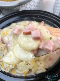 We can still enjoy all our favorite casserole recipes without ever turning the oven print this cheesy scalloped potatoes crock pot recipe below Crock Pot Scalloped Potatoes With Ham Sidetracked Sarah