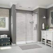 Maax Shower Stalls Enclosure Utile 60 In Alcove Shower In Carrara Marble With Base And Door Alcove Shower Kits Shower Stall Shower Stall Enclosures