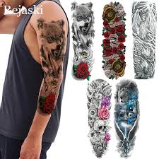 Autocollant De Tatouage Temporaire Faux Tatouage Temporaire Pour Femmes œil Bleu Foret Avec Hibou Rose Bras Complet Art Corporel Epaule Totem Pour Hommes Aliexpress