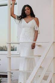 Simply Tandya Lace Cold Shoulder Wedding Dress With Ruffled Sleeves St Davids Bridal Wedding Dresses Cold Shoulder Wedding Dress Casual Beach Wedding Dress
