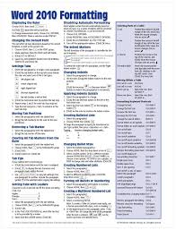 Microsoft Word 2010 Formatting Quick Reference Guide Cheat