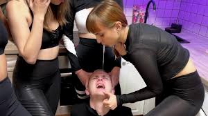 Many Rude Girls Spit In Slaves Mouth And Verbally Humiliate Him - Mouth  Spitting Femdom
