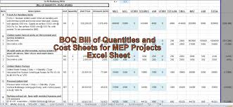 Bill of quantity excel sheet is used to calculate bill of material quantity used on construction site. Engineering Xls Boq Bill Of Quantities And Cost Sheets For Mep Projects Excel Sheet