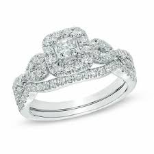 1 Ct T W Princess Cut Diamond Frame Twist Bridal Set In 14k White Gold