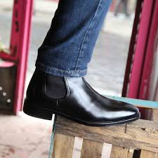 With striped shirt, cuffed jeans and pastel color coat. Black Leather Chelsea Boots For Men Cassady Www Beatnikshoes Com