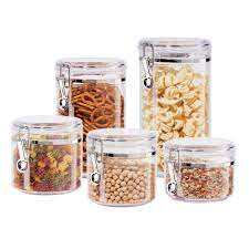 Check spelling or type a new query. Oggi 5pc Clear Canister Set With Clamp Lids Airtight Containers In Sizes Ideal For Kitchen Pantry Storage Of Bulk Dry Foods Including Flour Sugar Coffee Rice Tea Spices Herbs Buy