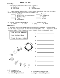 About The Suntuesday 1 The Object In The Center Of Our Solar System Is A The Earth Solar System Worksheets 5th Grade Worksheets Solar System Lessons