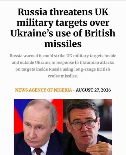 Russia warned on Thursday that it could strike British military targets  inside and outside Ukraine in response to Ukrainian attacks on targets  inside Russia using long-range British cruise missiles. Details in comment