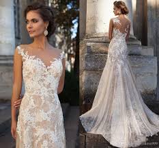 2017 Cheap Milla Nova Blush Pink Wedding Dresses A Line Cap Sleeves Full Lace Appliques Sheer Back Sweep Train Plus Size Formal Bridal Gowns