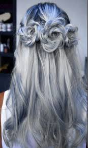 Silver hair with blue highlights. Pastel Blue And Grey Hair On We Heart It