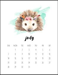 Watercolor July 2019 Printable Calendar Monthly Calendar Printable Watercolor Animals Watercolor Calendar