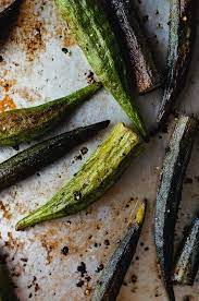 This Simple Oven Roasted Okra Recipe Is Made Using Pantry Ingredients And Fresh Or Frozen Okra Crisp Roasted Okra Oven Roasted Okra Vegetarian Recipes Healthy