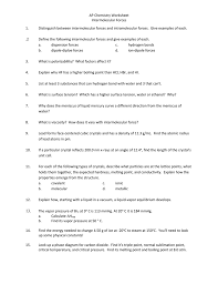 Follow the procedure outlined in class. Chemistry Unit 4 Compounds Intermolecular Forces Worksheet Answers