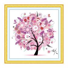 Free counted cross stitch four seasons patterns. Cross Stitch Diy Handmade Needlework Set Dream Tree Cross Stitch Scenery Patterns Embroidery Scenery Four Seasons Rich Tree Home Decoration 49 X 49 Cm Autumn Amazon In Home Kitchen