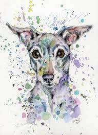 Bright And Colourful Watercolour And Pen Painting Of A Beautiful Whippet Perfect Gift For Dog Lovers Whippet Owne Pet Portraits Pet Portrait Painting Dog Art