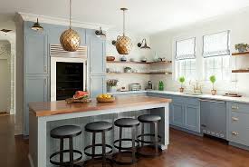 Blue Beadboard Kitchen Island With Arteriors Osgood Iron Pendants Contemporary Kitche Beadboard Kitchen Painted Kitchen Cabinets Colors Kitchen Dining Room