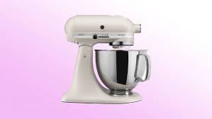 the iconic kitchenaid stand mixer is on