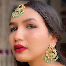 Tikka Set Design Tikka Jewelry Set: Astonishing Aqua Green Earrings With  Maang
