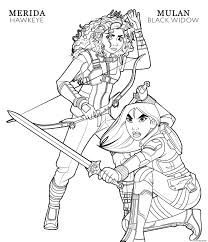 All free coloring pages online at here. Hawkeye Merida And Black Widow Mulan Disney Avengers Coloring Pages Printable