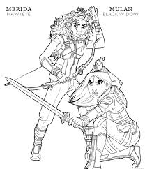 Hawkeye Merida And Black Widow Mulan Disney Avengers Coloring Pages Printable
