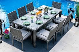 A small patio dining set or bistro set works better for a narrow balcony or courtyard. Bari 9 Piece Outdoor Dining Set In Mixed Gray Outdoor Dining Set Outdoor Dining Wicker Patio Furniture