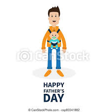 Funny father and son having fun, playing together superheroes, boy sitting on dads shoulders, happy fathers day fun vector illustration scene. Happy Fathers Day Funny Cartoon Guy Cute Male Character Holding Boy Son In Baby Carrier Sling Parent Take Care Of Child Canstock