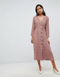 Vila Vila Ditsy Floral Button Through Midi Dress Midi Dress Dresses Floral Midi Dress