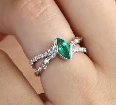 Marquise Emerald Engagement Ring Nature Inspired Floral Etsy Nature Engagement Ring Emerald Engagement Ring Emerald Engagement