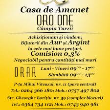 Amanetul de aur face parte din serviciile oferite de xxs pawn shop si va asteptam evaluatorul nostru verifica autenticitatea obiectelor din aur, stabileste gramajul si, in urma constatarilor facut ofera un pret. Oro One Amanet 1 Campia Turzii Amanet In Campia Turzii