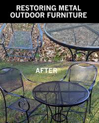 Restore Metal Outdoor Furniture To Like New Metal Patio Furniture Patio Furniture Makeover Wrought Iron Patio Furniture