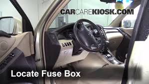 Fuse box (left kick panel). Interior Fuse Box Location 2001 2007 Toyota Highlander 2003 Toyota Highlander 2 4l 4 Cyl