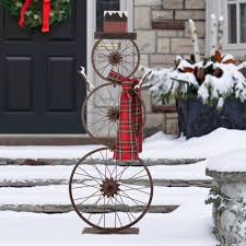 Handheld christmas snowman metal led lamp light hanging lantern desktop ornament 2019 hot car interior accessories 2019 new. Glitzhome 34 H Metal Bike Wheel Snowman With Plaid Scarf Porch Decor Overstock 28881766