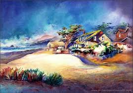 The Beach House Watercolor Art Print By