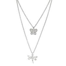 Download Sterling Silver Cubic Zirconia Butterfly Dragonfly Layered Necklace