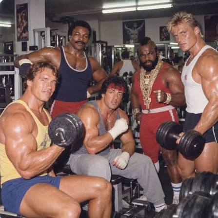 🏋️ 1987 — ARNOLD, STALLONE, WEATHERS, LUNDGREN & MR. T The 1980s created a generation of action stars whose physiques, personalities and unforgettable characters became part of pop-culture history. Arnold Schwarzenegger, Sylvester